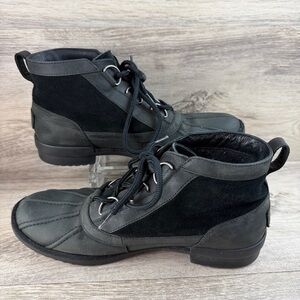 Ugg Women Heather Waterproof Leather Ankle Boot Sz 9.5Wool Lined 1095156 Lace Up